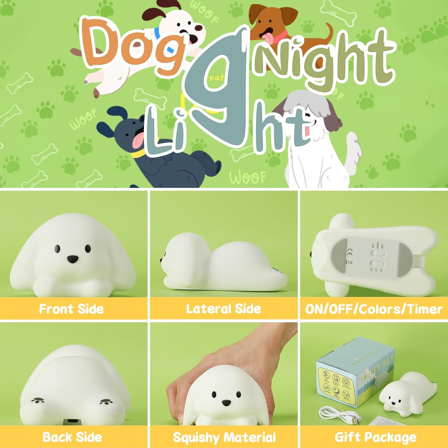 Tremdwoto Dog Night Light for Kids,Cute Colorful Night Light Baby Girl Squishy Night Light Lamp 1/3