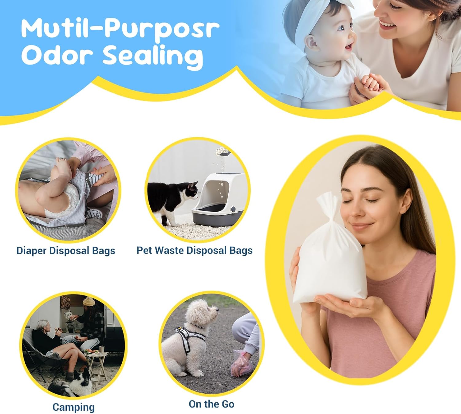 Odor Sealing Baby Diaper Disposal Bags - L/90 Counts Unscented, Large Capcity Diaper Trash Sacks