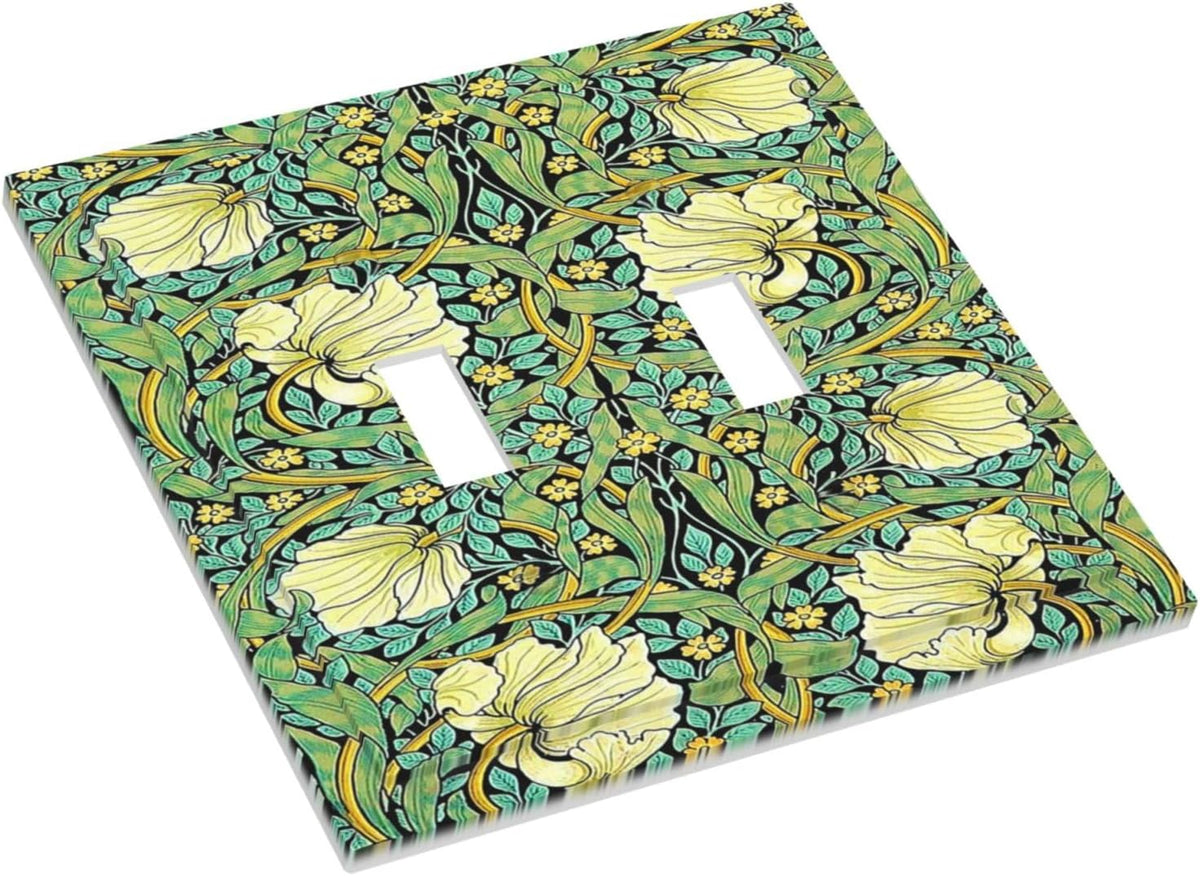 Decorative Switch Plates William Morris Vintage Floral Yellow Flowers Green Leaf 2 Gang Double