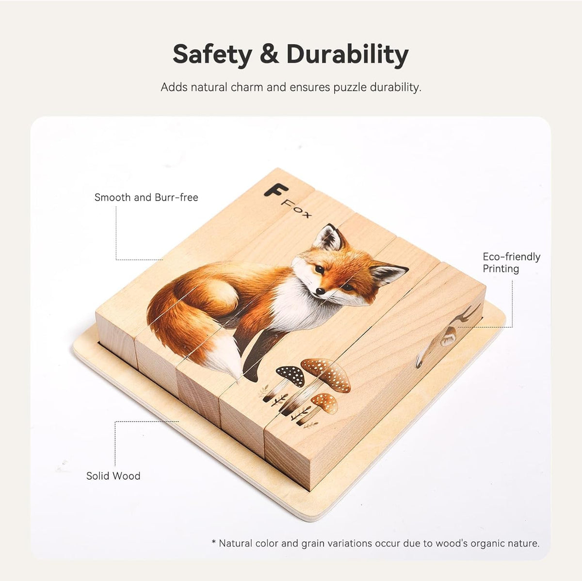 IEATFO 4 in 1 Wooden Animal Chunky Puzzle, 5 Solid Wood Puzzle Blocks with 4 Sides Realistic Forest
