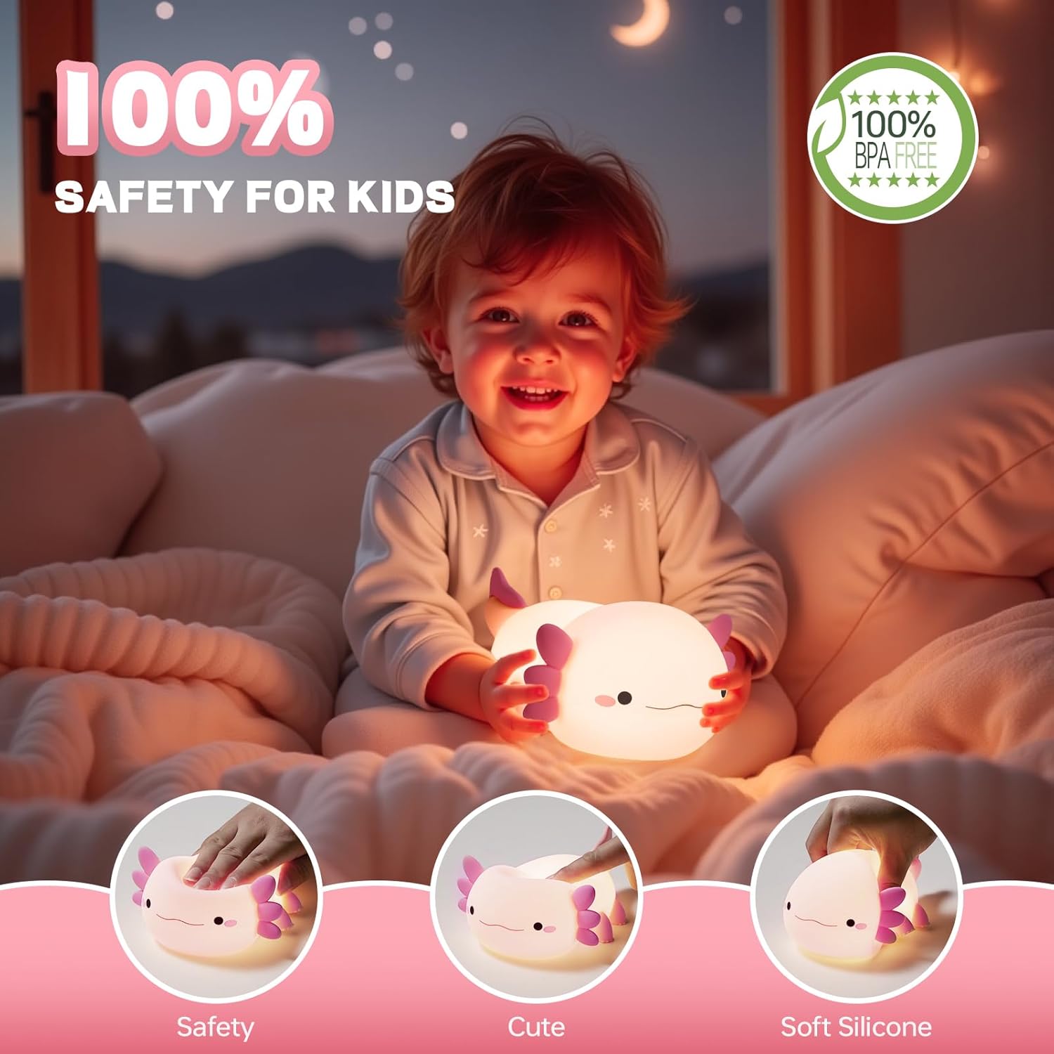 Axolotl Night Light for Kids, Cute Axolotl Lamp Silicone Baby Nursery Night Lamp, Dimmable Squishy