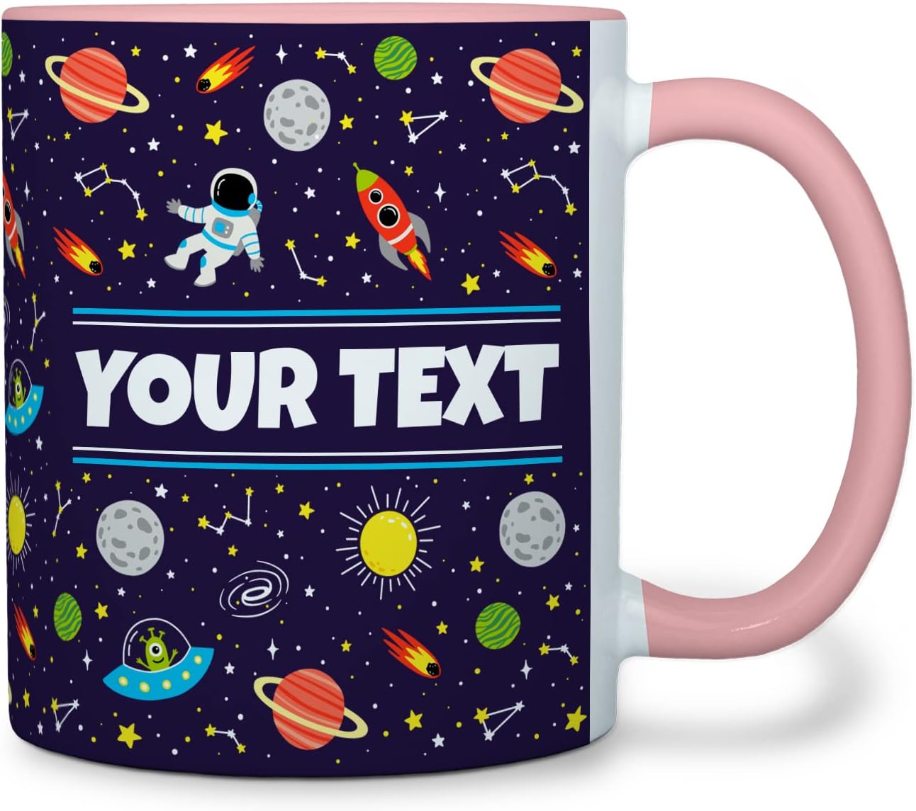 Personalized Mug for Kids - Outer Space - Custom Name/Text, Ceramic Hot Chocolate/Cocoa/Coffee Cup