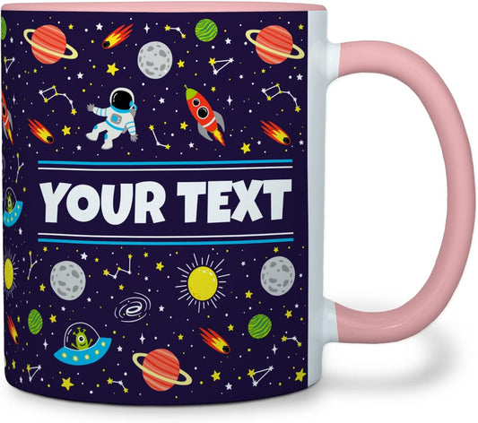 Personalized Mug for Kids - Outer Space - Custom Name/Text, Ceramic Hot Chocolate/Cocoa/Coffee Cup