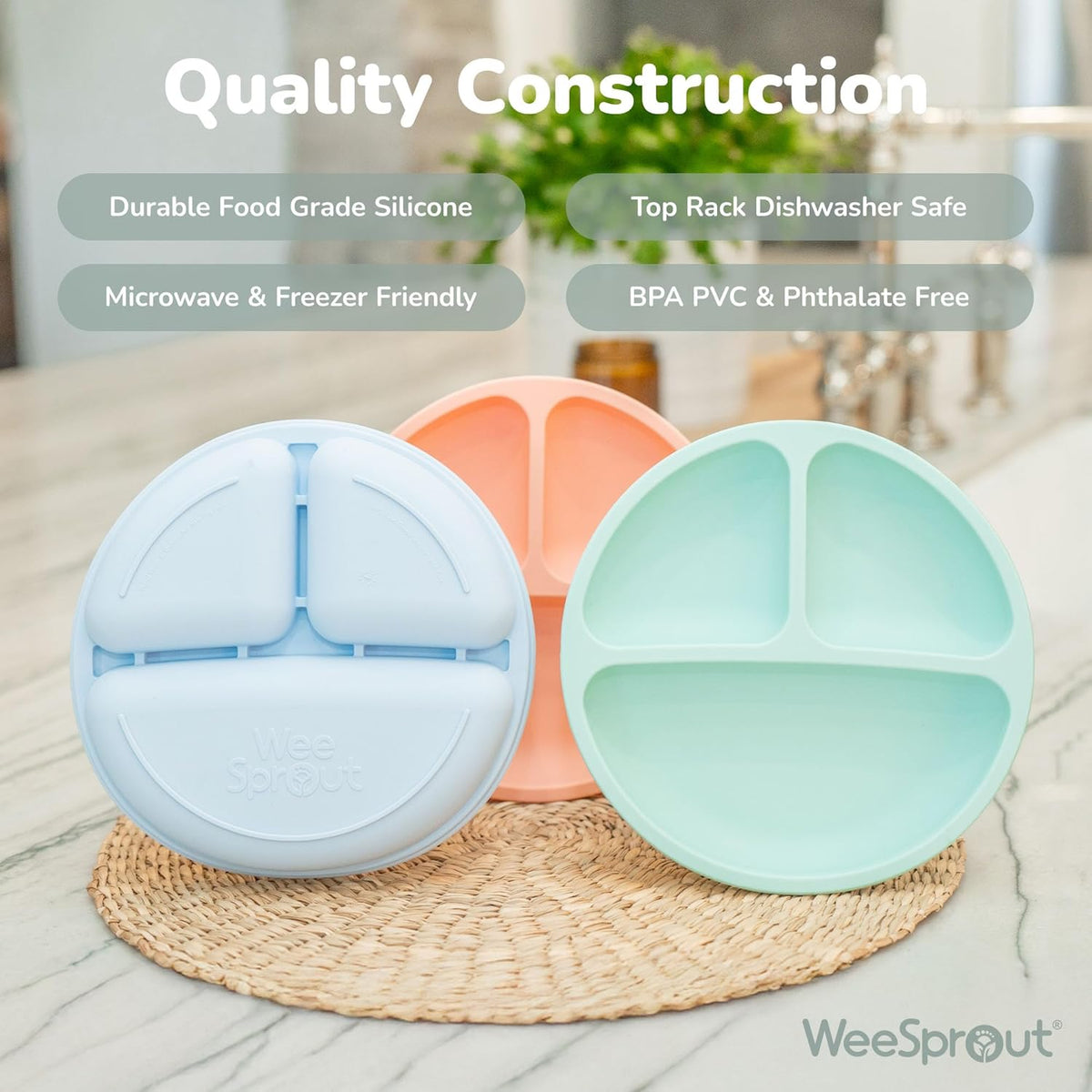 WeeSprout Silicone Plates for Babies & Toddlers (3 Pack) 100% Food-Grade Dishes for Self Feeding