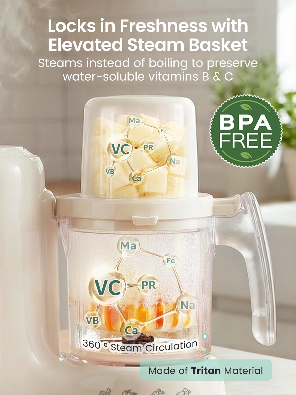 Grownsy Baby Food Maker & Processor with Dual-Layer Steam Basket,Cream
