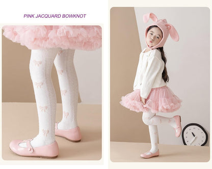 CHUNG Baby Girls Cotton Tights Thin Hollowed Summer with Bowknot Mesh Lace Fashion Toddler Footed