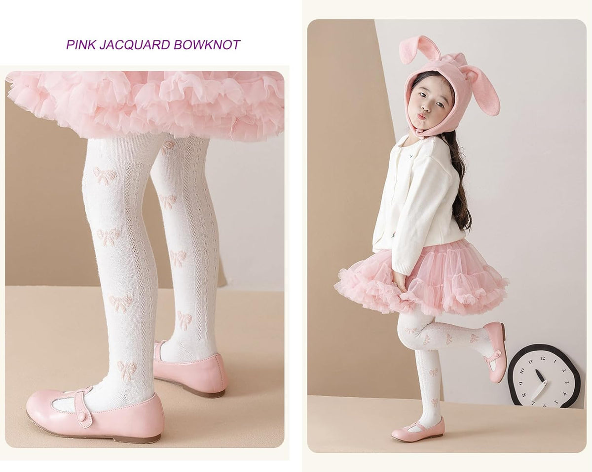 CHUNG Baby Girls Cotton Tights Thin Hollowed Summer with Bowknot Mesh Lace Fashion Toddler Footed