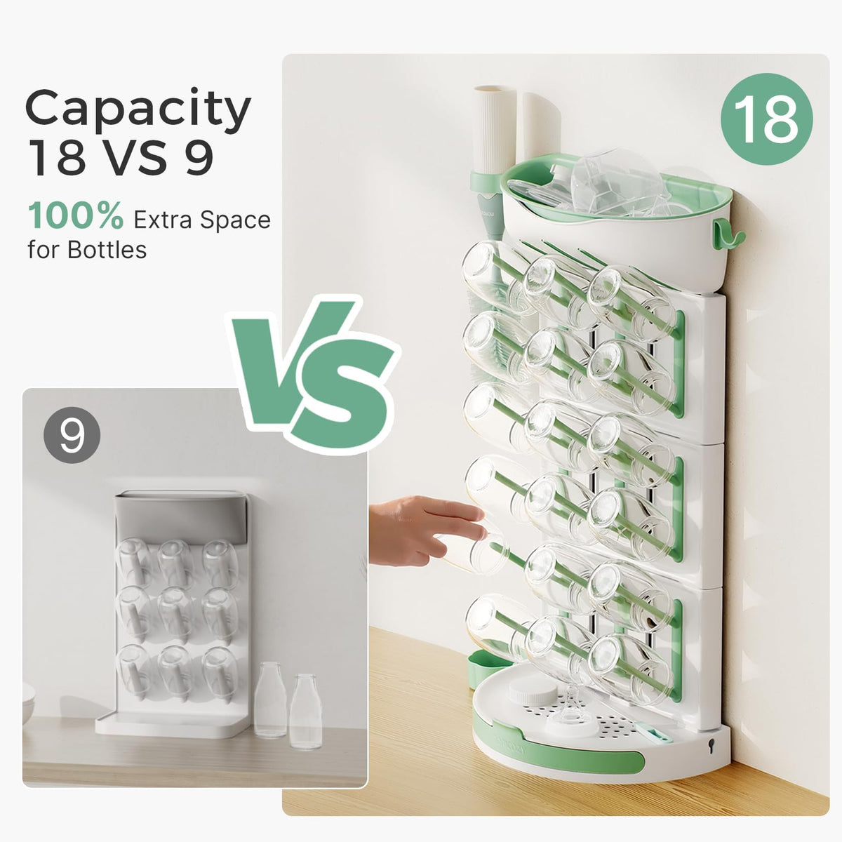 Momcozy Baby Bottle Drying Rack, 18 Bottles Vertical Space Saving