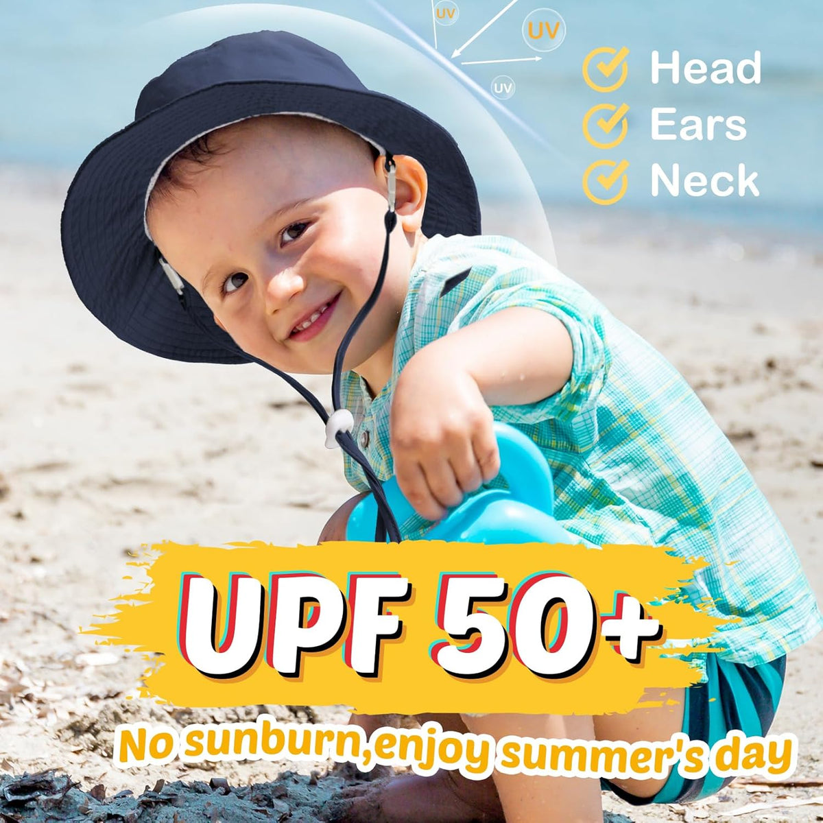Baby Sun Hat Kids Summer UPF 50+ Toddler Bucket Hat Wide Brim Adjustable Beach Hats for Boys Girls