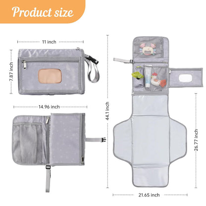 Portable Baby Diaper Changing Pad with Wipe Dispenser and Waste Bag Dispenser Detachable Diaper