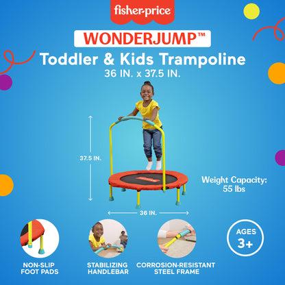 Fisher-Price Mini Trampoline, WonderJump 36" Round Bouncer, Multicolor