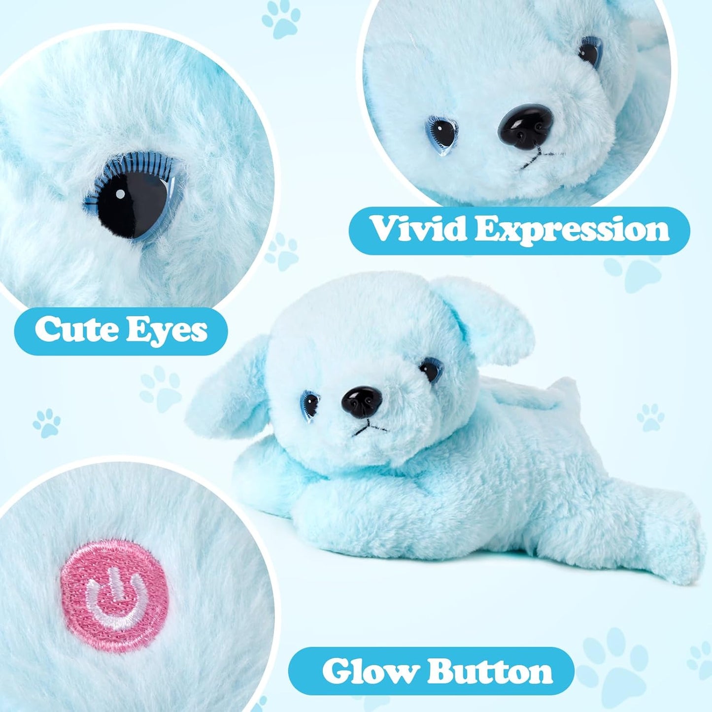 Glow Guards 15'' Blue Light up Puppy Dog Stuffed Animal Soft Plush Toy Pillow with LED Night Lights