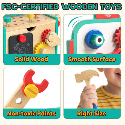 Lehoo Castle Kids Tool Set, Wooden Montessori Robot Tool Bench for Boys 3+