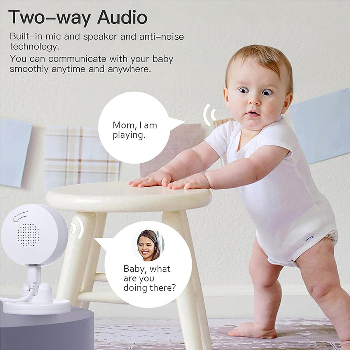 Baby Monitor with Camera and Audio, WiFi Indoor Video Baby Camera with Mount, Motion & Cry