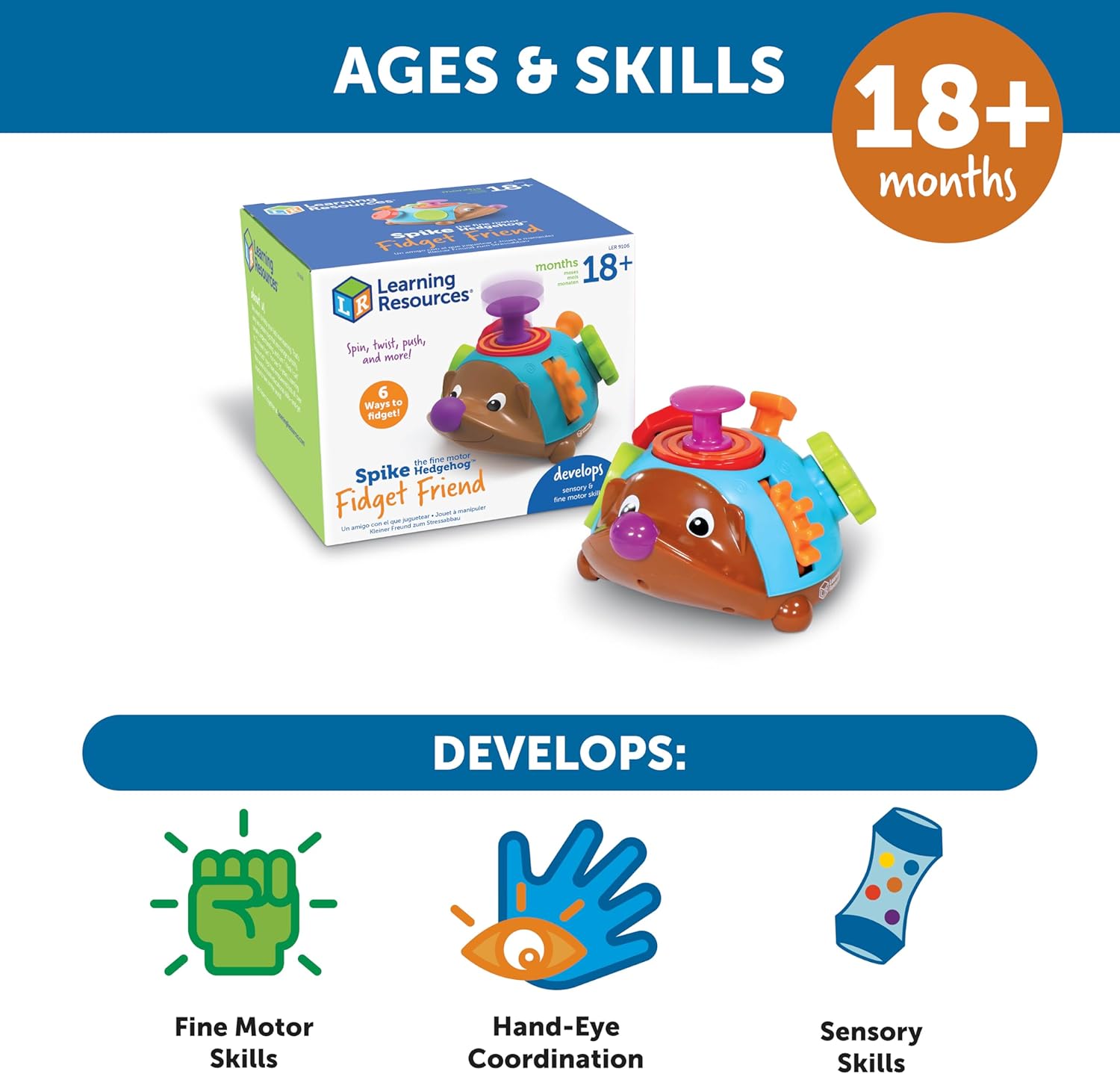 Learning Resources Spike the Fine Motor Hedgehog Fidget Friend -Ages 18+ months Fine Motor and