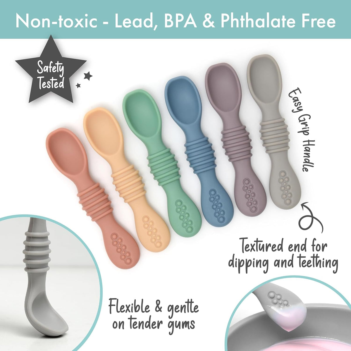 PrimaStella Silicone Chew Spoon Set for Babies and Toddlers - Safety Tested - BPA Free - Microwave