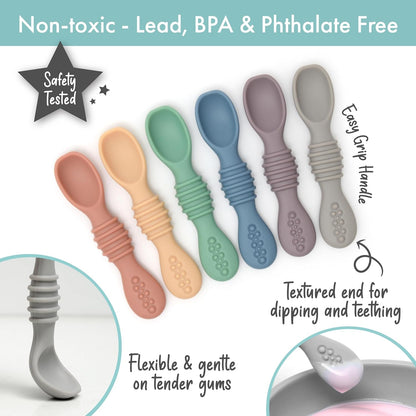 PrimaStella Silicone Chew Spoon Set for Babies and Toddlers - Safety Tested - BPA Free - Microwave