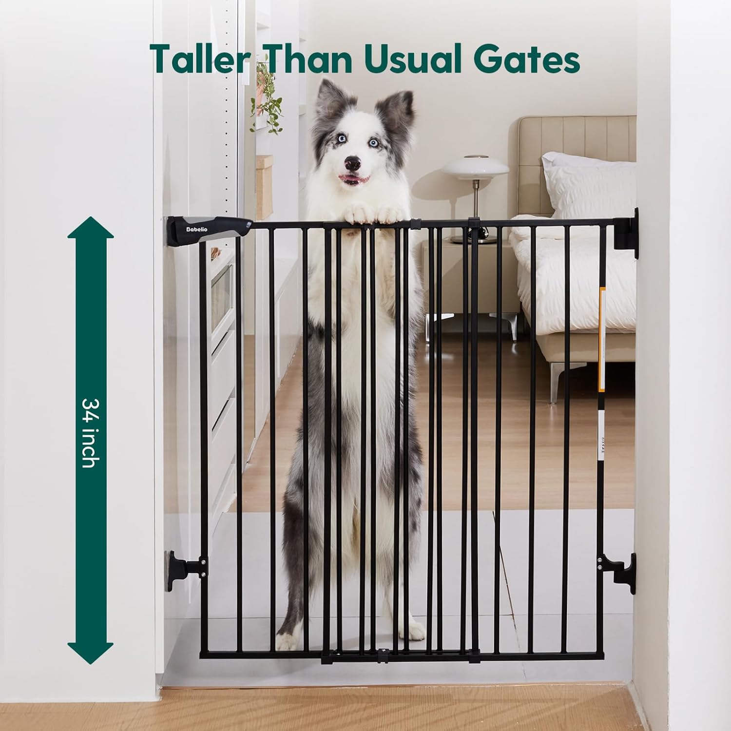 Babelio 34" Extra Tall Baby/Dog Gate with No Threshold Design Walk Thru Door, 26-43" Auto Close