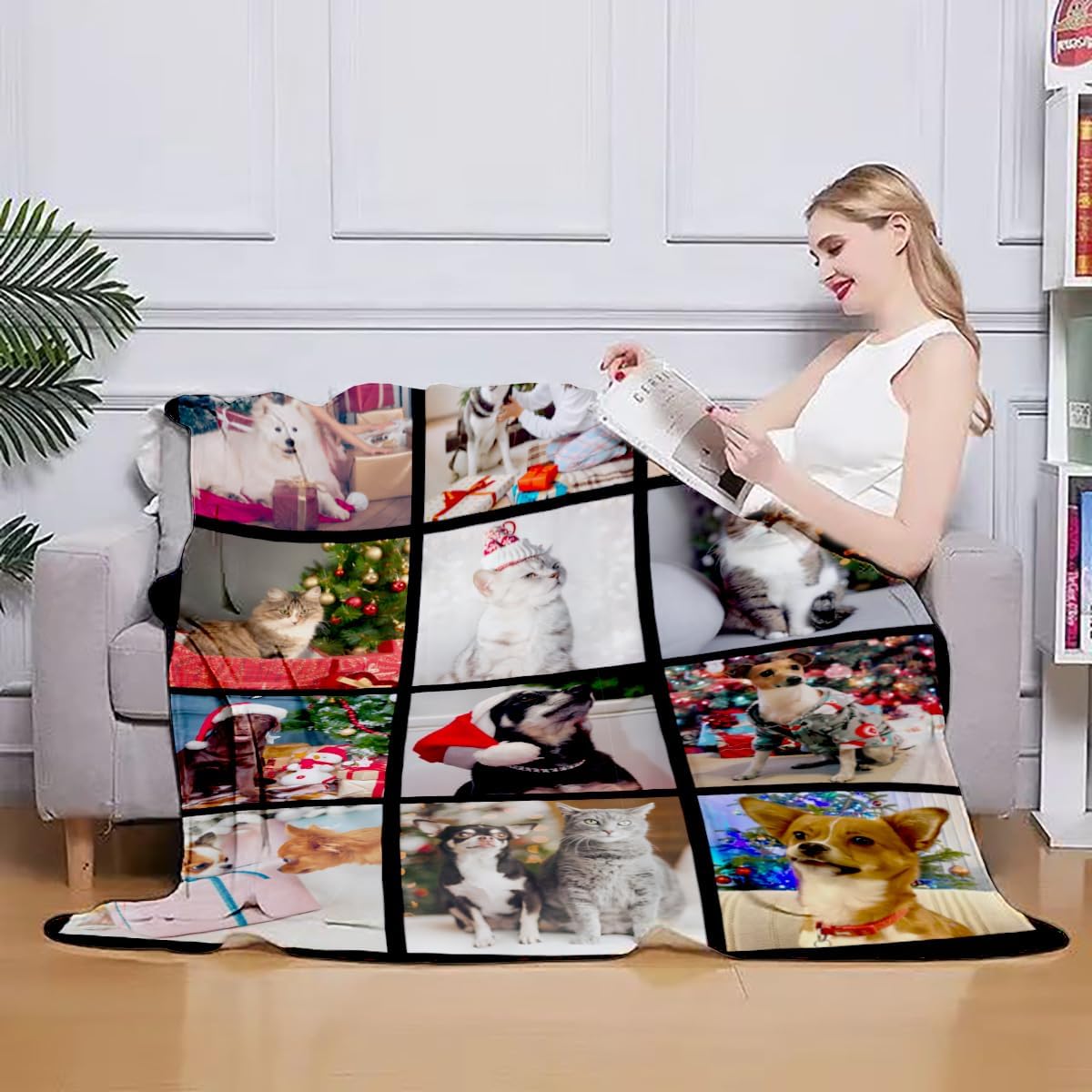 Custom Blankets with 12 Photos, Personalised Gifts for Mom Dad Girlfriend Boyfriend on Christmas