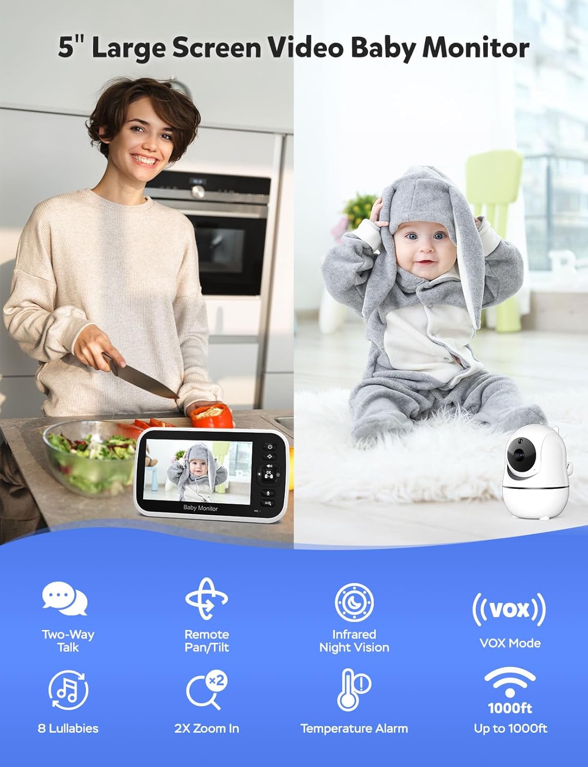 GoodBaby Baby Monitor with Camera and Audio - No WiFi, Remote Pan-Tilt-Zoom, Night Vision