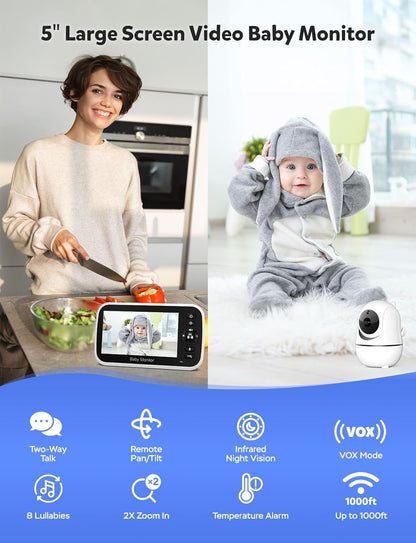 GoodBaby Baby Monitor with Camera and Audio - No WiFi, Remote Pan-Tilt-Zoom, Night Vision