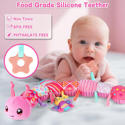 Baby Girls Toys 6-12 Months - Infant 6-in-1 Sensory Music Animal Stuffed Caterpillar Toy with