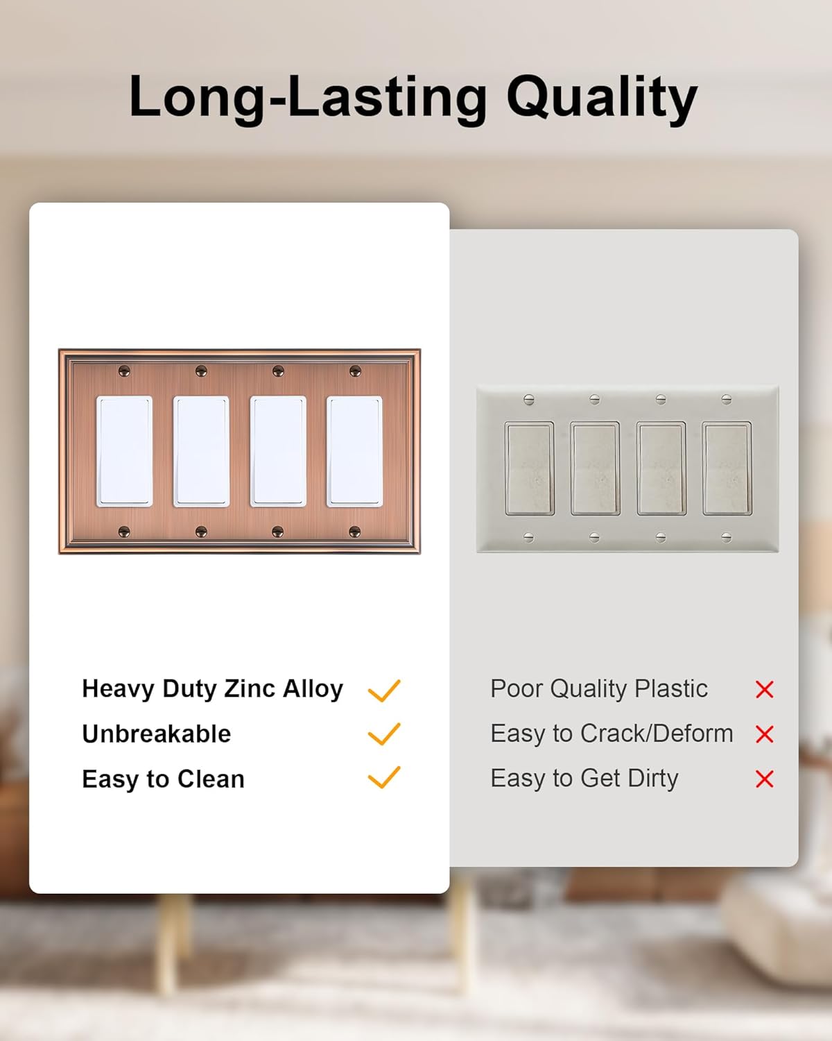 2-Pack Quad Decorator Outlet Cover Plate, Zinc Alloy Antique Copper Switch Plates and Outlet