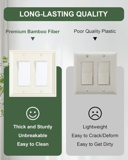2-Pack Double Decorator Outlet Cover Plate, Light Almond Modern Decorative Switch Plates and Outlet