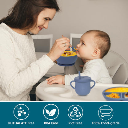 Dormlony 100% Silicone Baby Feeding Set, BPA Free Baby Dishes with Suction Bowl, Divided Plate