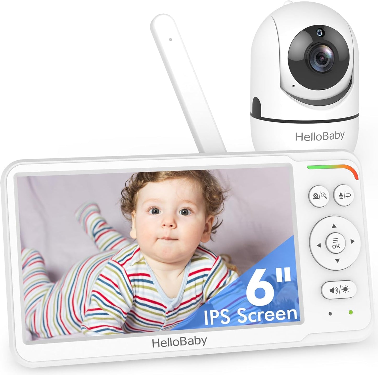 HelloBaby Baby Monitor with 6" World First IPS Screen 30-Hrs Battery, Remote Pan/Tilt/Zoom Camera