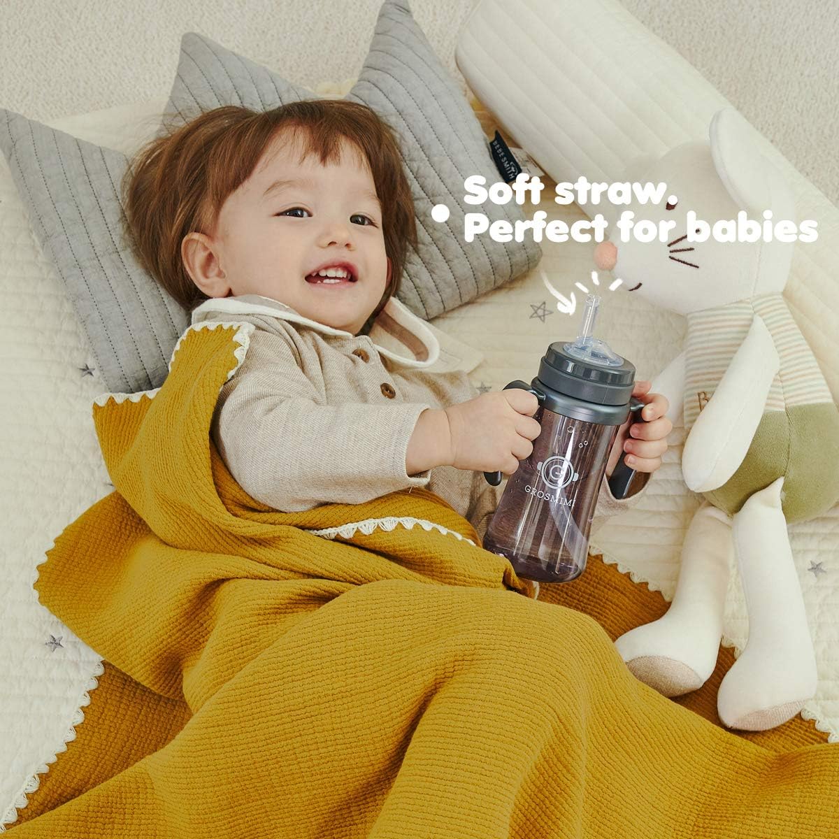 GROSMIMI Spill Proof no Spill Magic Sippy Cup with Straw with Handle for Baby and Toddlers