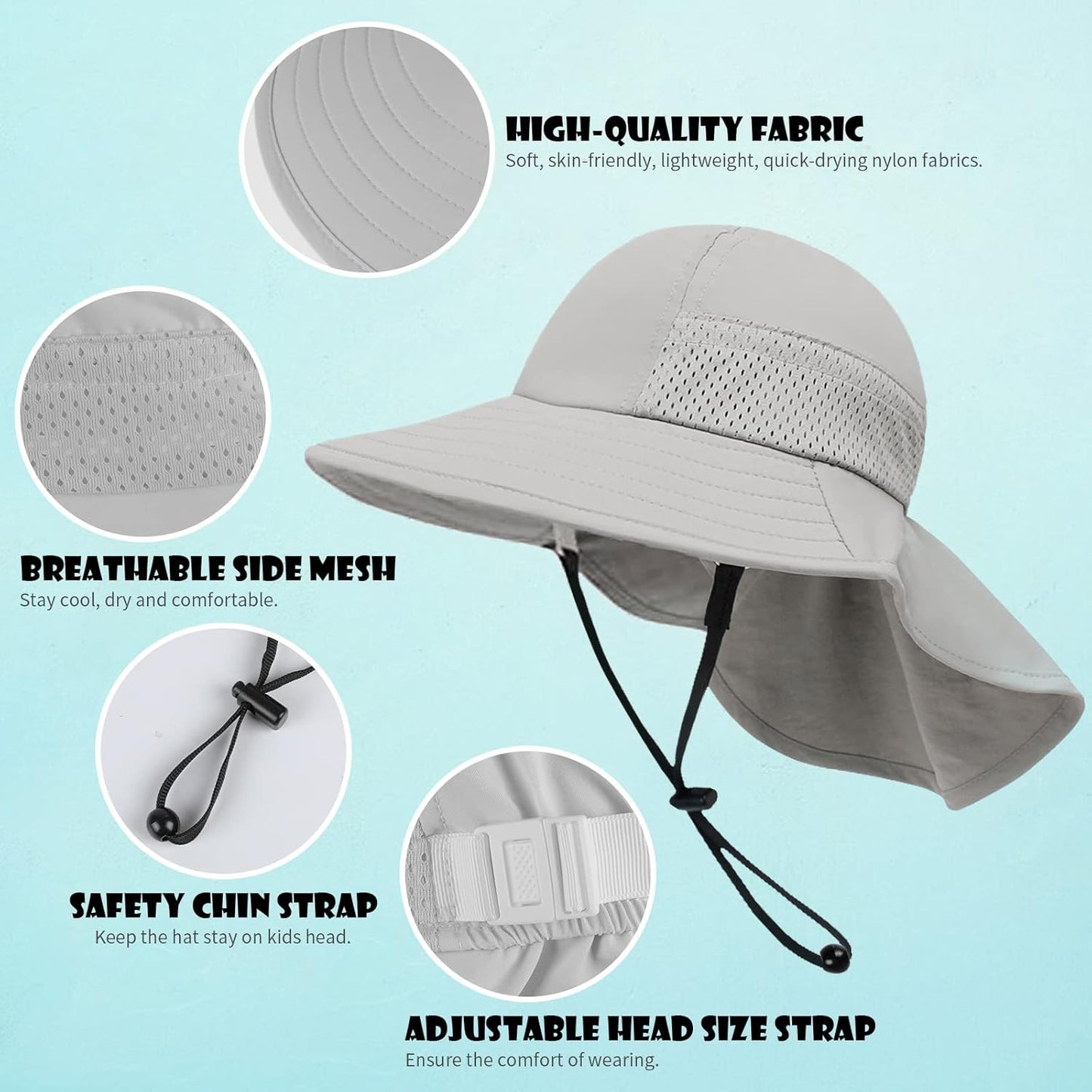 Toddler Baby Sun Hat Kids Summer UPF 50+ for Boys Girls Adjustable Beach Hats with Bucket Wide Brim