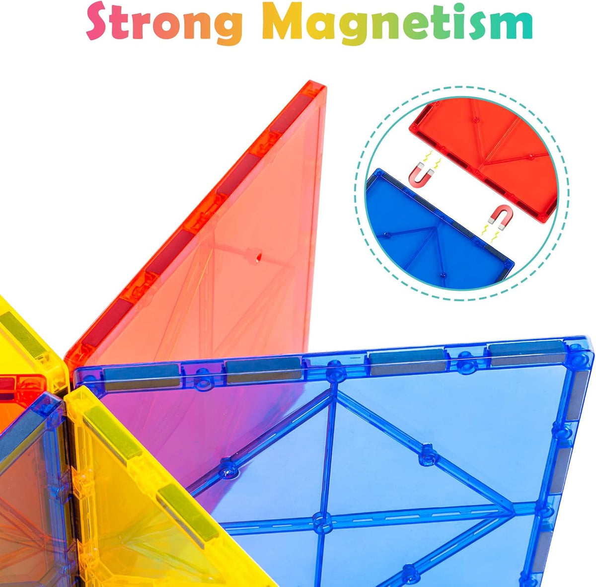 Gemmicc 6 PCS Large Magnetic Tiles,Jumbo Magnet Base Plates,STEM Magnetic Building Blocks for Kids