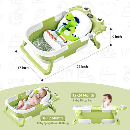 Collapsible Baby Bathtub for Newborns to Toddler with Real-time Temp Monitor & Floating