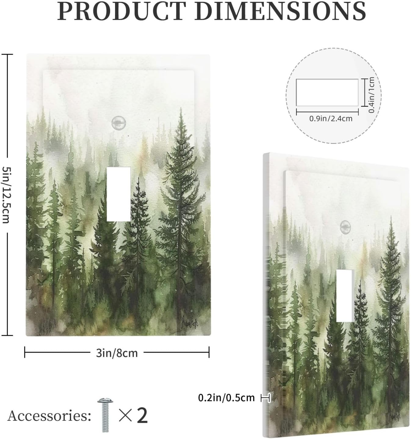 Decorative Light Switch Cover Green Forest Watercolor Painting Foggy Pine 1 Gang Single Toggle