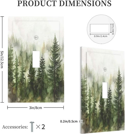 Decorative Light Switch Cover Green Forest Watercolor Painting Foggy Pine 1 Gang Single Toggle