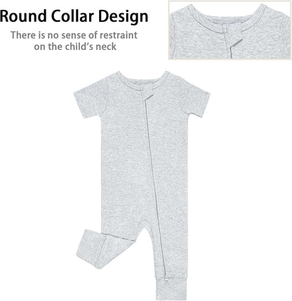 GUISBY Footless Short Sleeve Baby Pajamas with Zipper Cotton Infant Sleepwear