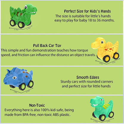 Veslier Dinosaur Car Toy for 3 4 5 Years Old Boys, Friction Power Carrier Truck with 4 Pack Small
