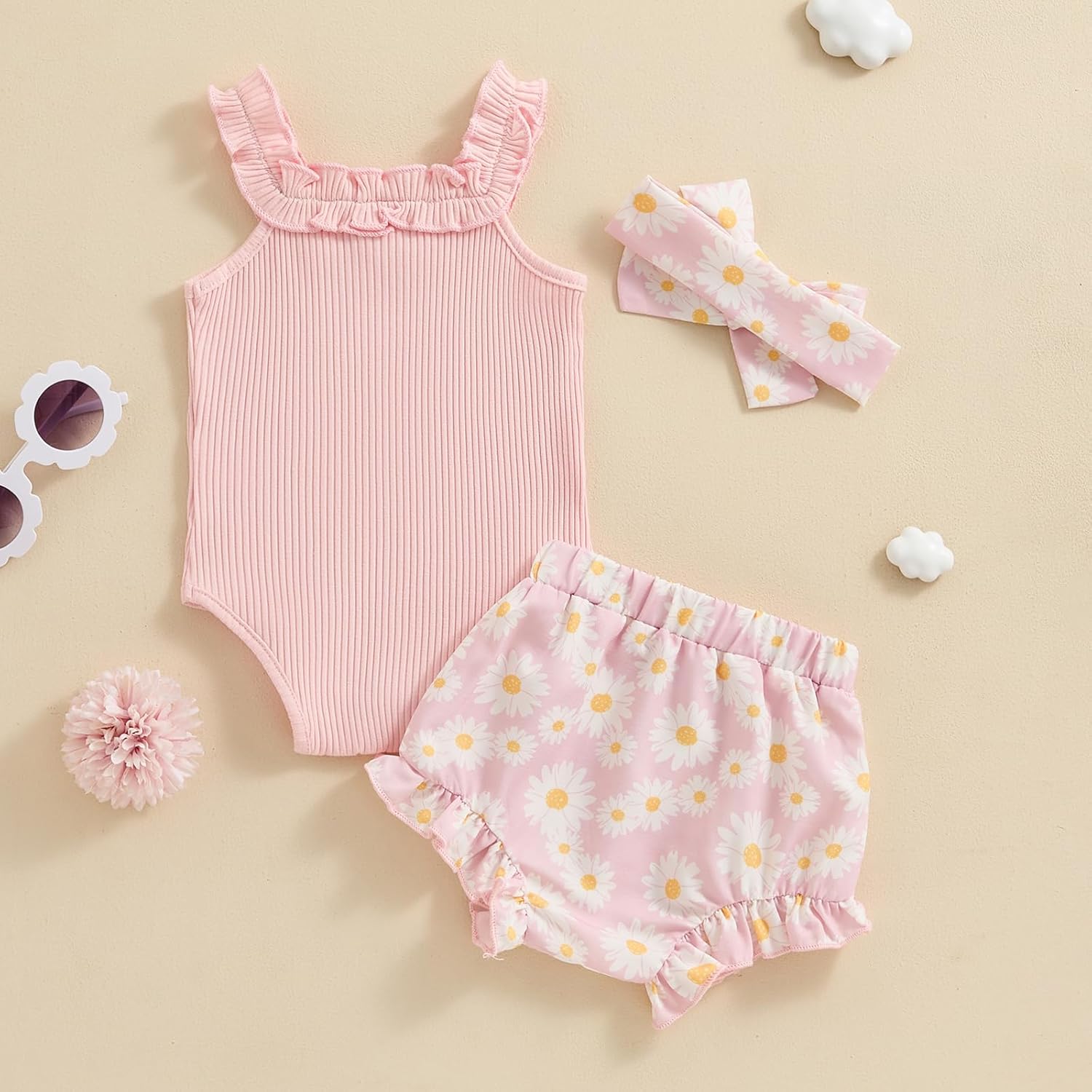 fhutpw Baby Girl Clothes Summer Cute Outfits 3 6 12 18 Months Spaghetti Strap Romper & Floarl