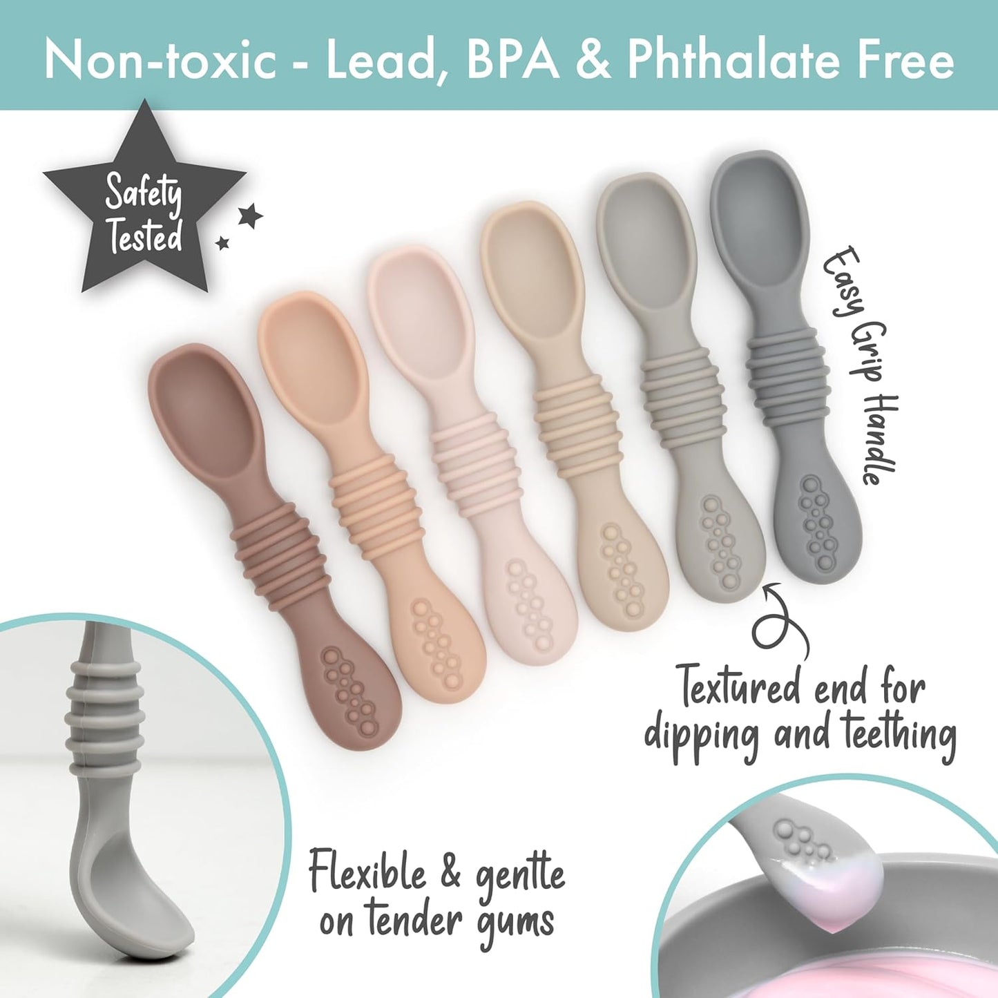 PrimaStella Silicone Chew Spoon 6-Piece Set | First Stage Feeding Spoons | Baby Led Weaning