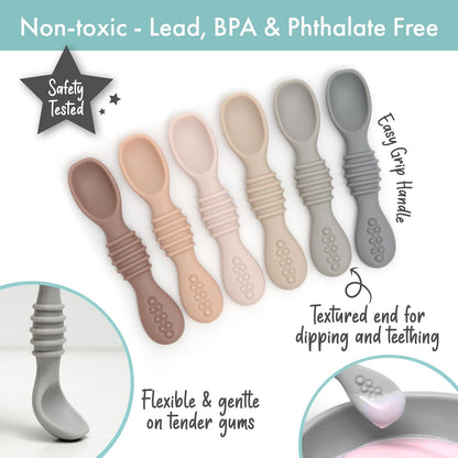 PrimaStella Silicone Chew Spoon 6-Piece Set | First Stage Feeding Spoons | Baby Led Weaning