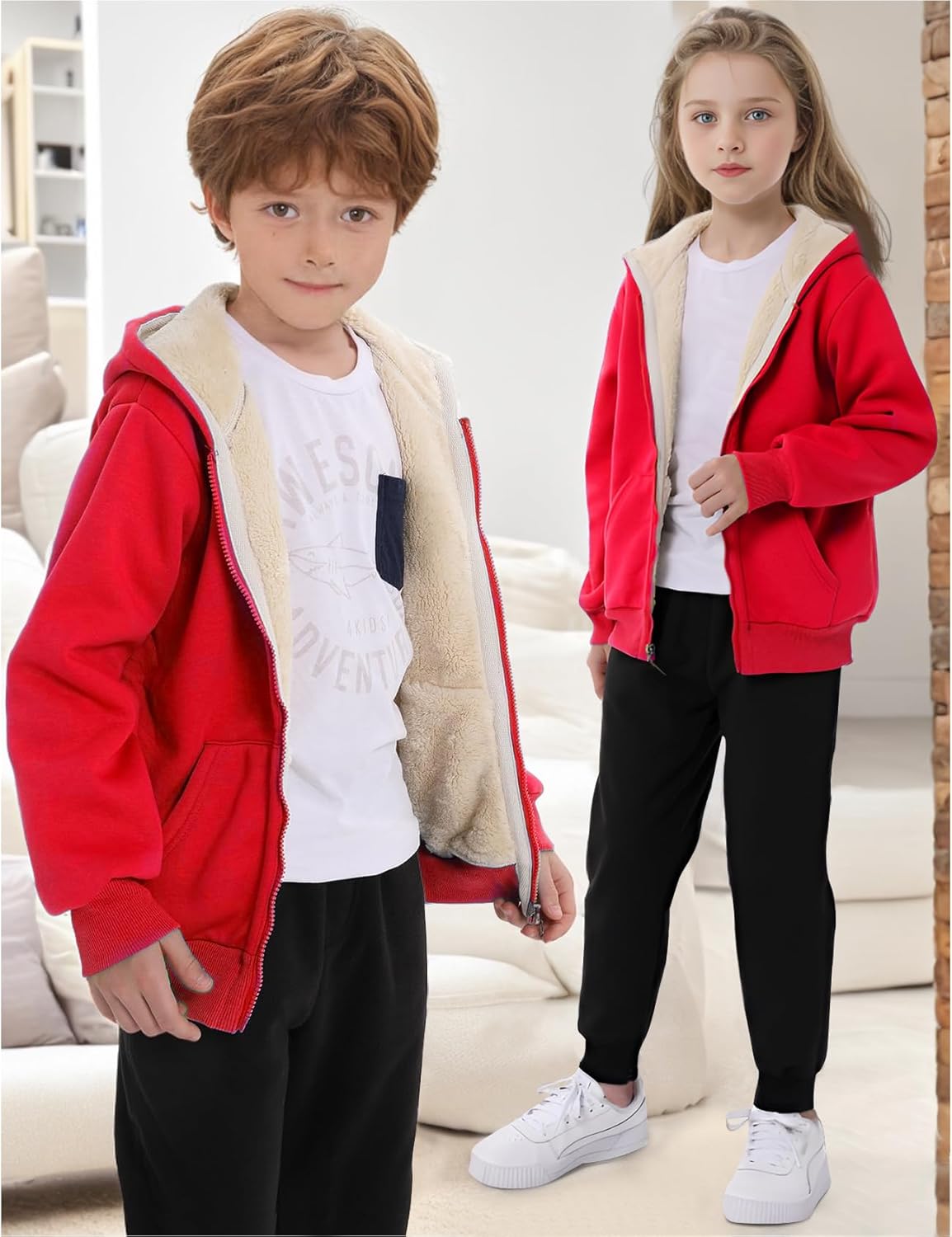 Gihuo Unisex Boy's Girls Winter Warm Sherpa Lined Zip Up Sweatshirt Fleece Jacket Kid's Hoodie