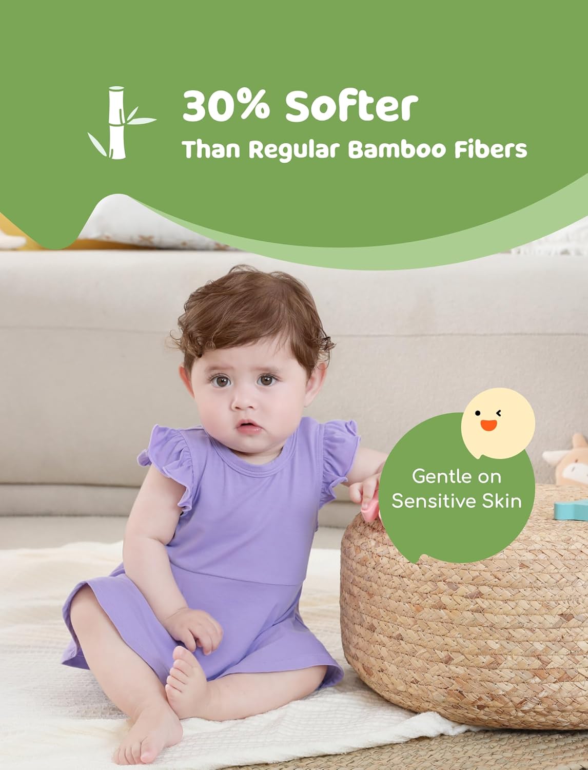 PATPAT Baby Girl Bodysuits - Soft Bamboo Viscose - Flutter Sleeves Cute Dress - Newborn Infant