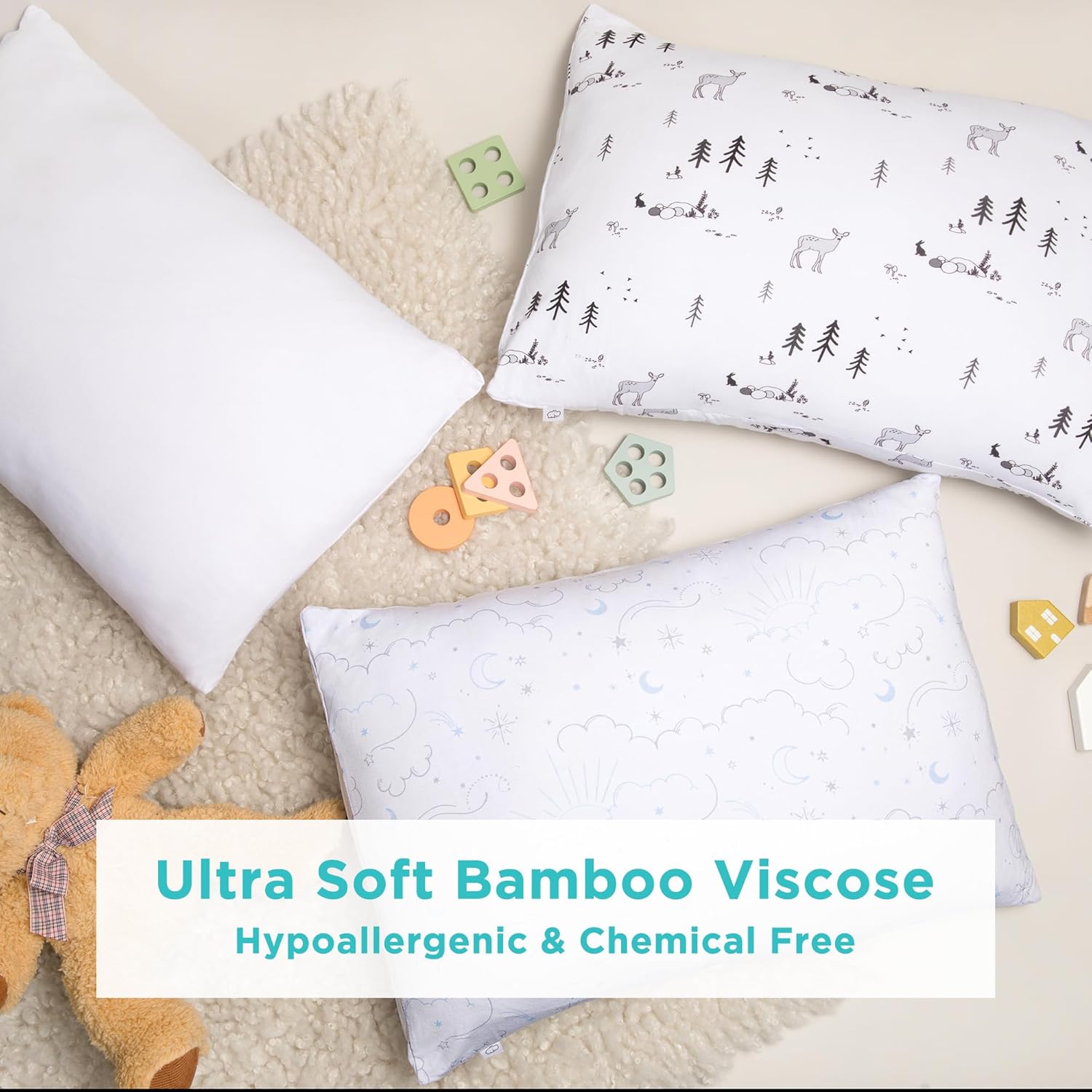 LittleHippo Toddler Pillow with Viscose Derived from Bamboo Pillowcase - 13x18 Hypoallergenic