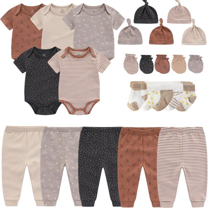 Newborn Layette Gift Set Bodysuits Pants for Baby Girl and Boy 24 Piece 100% Cotton Essentials and