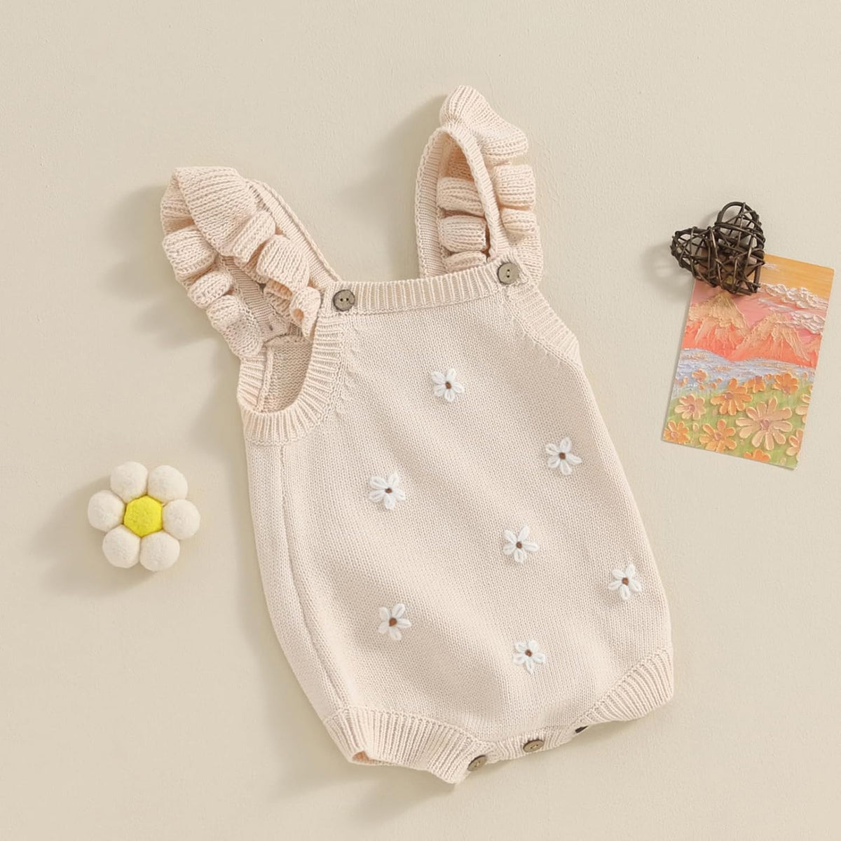 BULINGNA Newborn Infant Baby Girl Summer Romper Sleeveless Floral Knitted Bodysuit One Piece