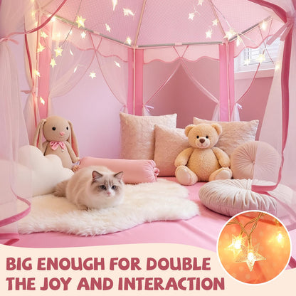 Sumbababy Princess Castle Tent for Girls Fairy Play Tents for Kids Hexagon Playhouse with Fairy
