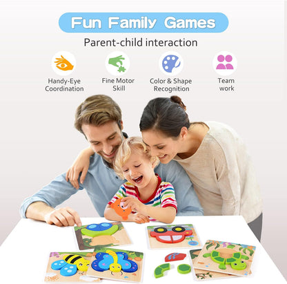 MAGIFIRE Wooden Puzzles for Toddlers 1-3 - 6-Pack Multicolor Animal & Car Puzzles - Toddler