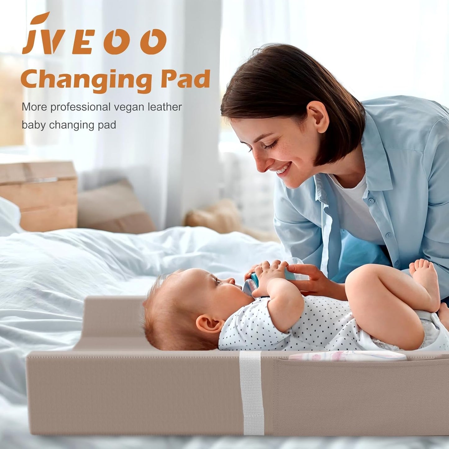 Vegan Leather Baby Changing Pad, Waterproof & Wipeable Soft Diaper Changing Mat 32“ x 16.6"