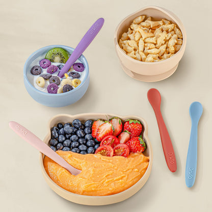DRKIO 8 Pcs Silicone Baby Spoons Infant Utensils for First Stage Feeding